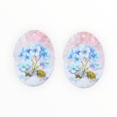 Blue Flowers with Pink Background  - Acrylic Cabochon - Oval